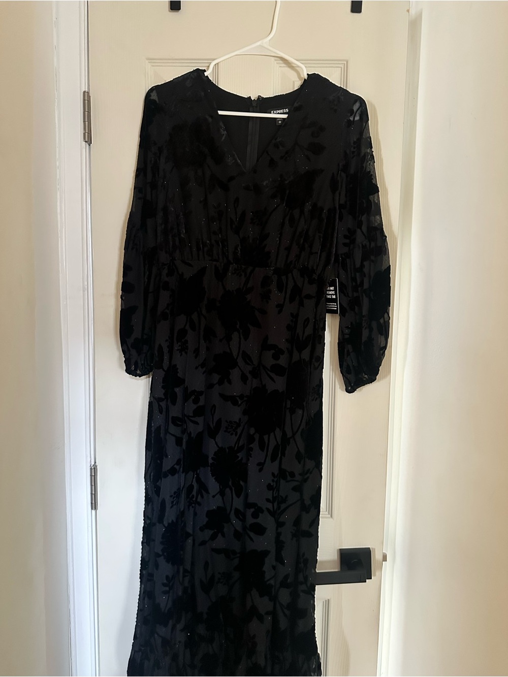 Express Black Velvet Burnout Long Sleeve Midi Dress